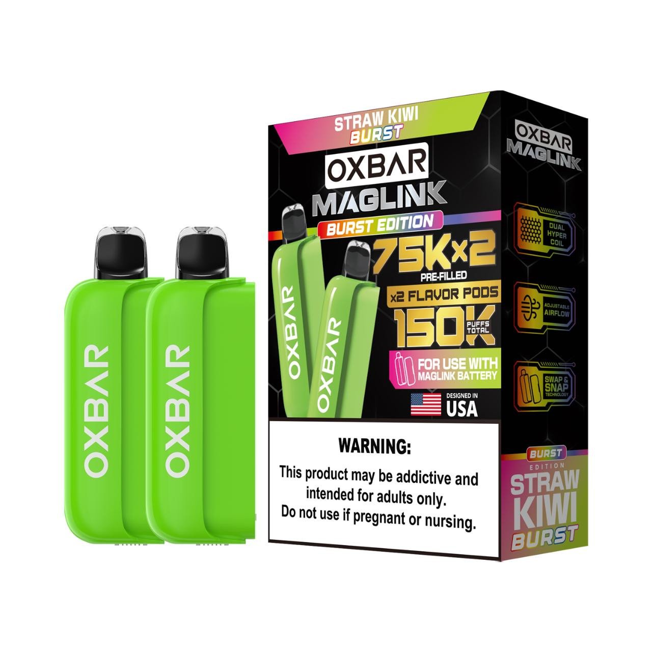 Strawberry Kiwi Burst - Oxbar Maglink Nixodine Pod 75K Puffs (Only Pod) 1 Strawberry Kiwi Burst - Oxbar Maglink Nixodine Pod 75K Puffs (Only Pod)