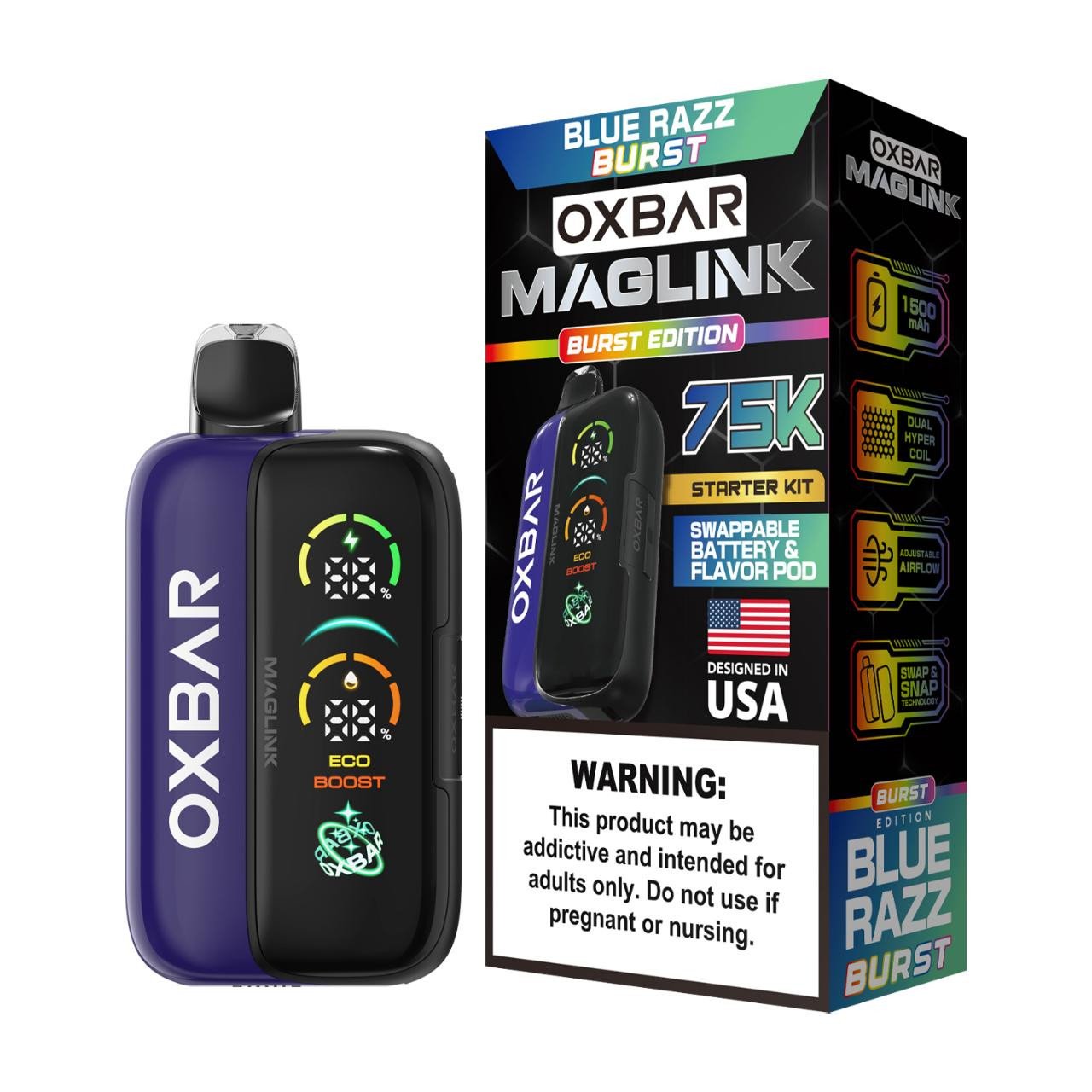 Blue Razz Burst - Oxbar Maglink Nixodine Kit 75K Puffs 1 Blue Razz Burst - Oxbar Maglink Nixodine Kit 75K Puffs
