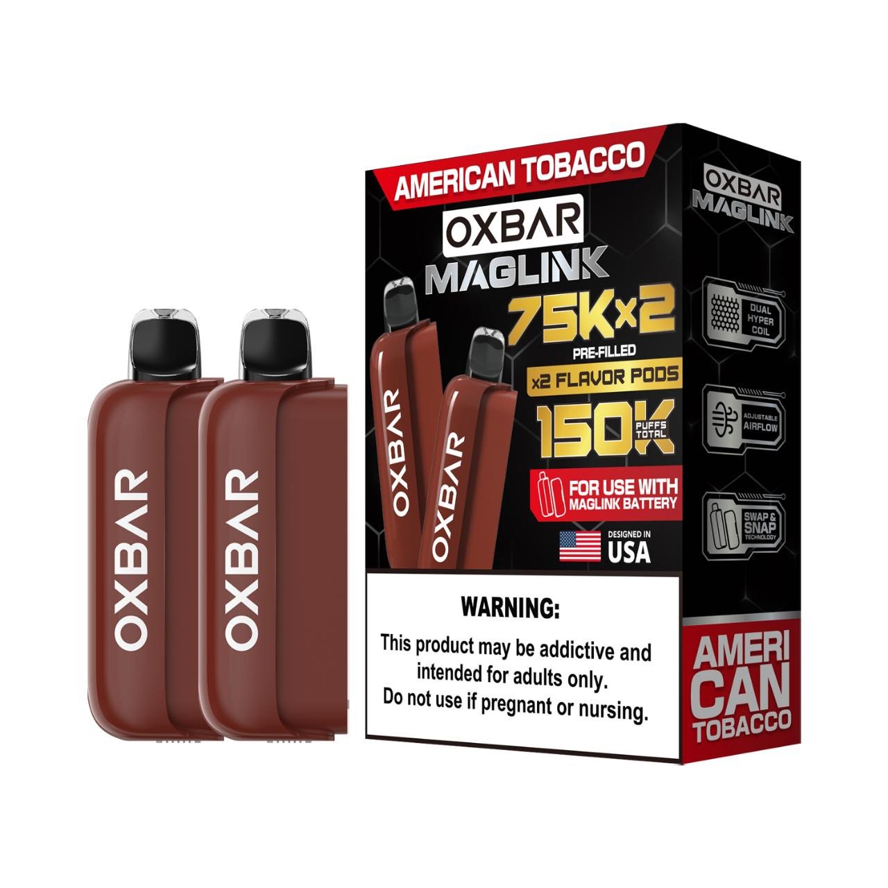 American Tobacco - Oxbar Maglink Nixodine Pod 75K Puffs (Only Pod) 1 American Tobacco - Oxbar Maglink Nixodine Pod 75K Puffs (Only Pod)